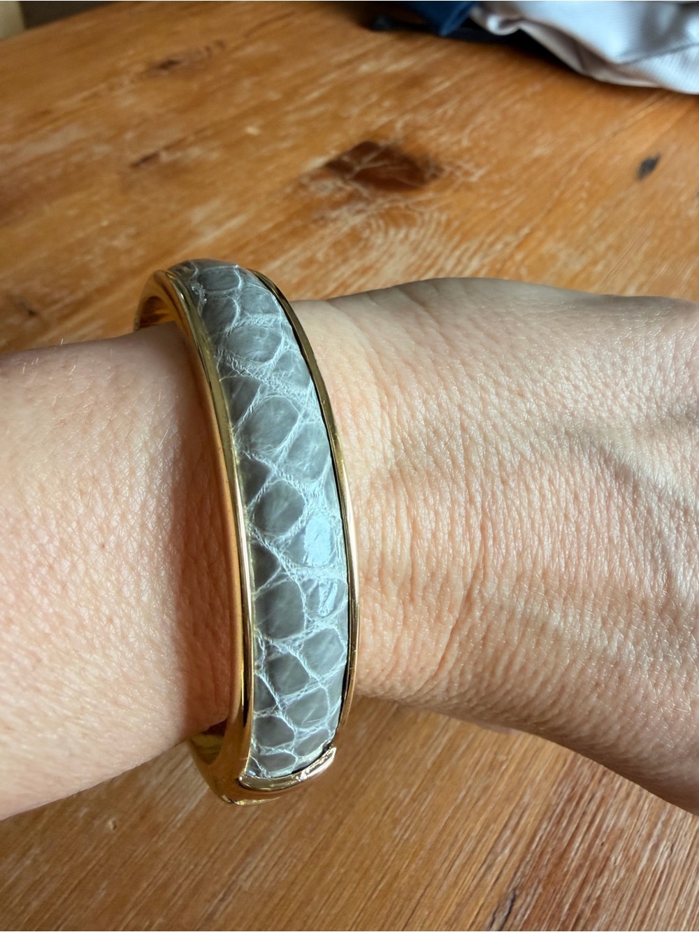 Gray Leather-Textured Gold Bangle Bracelet - Brand Not Specified